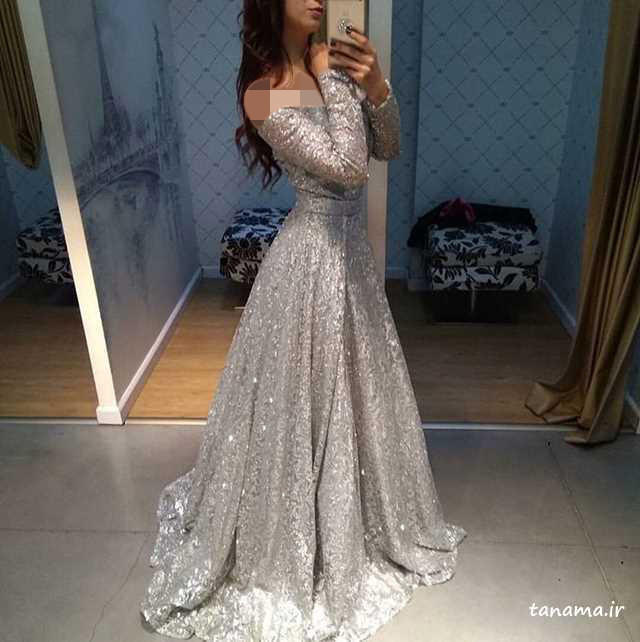 مدل لباس مجلسی با پارچهی لمه شنی